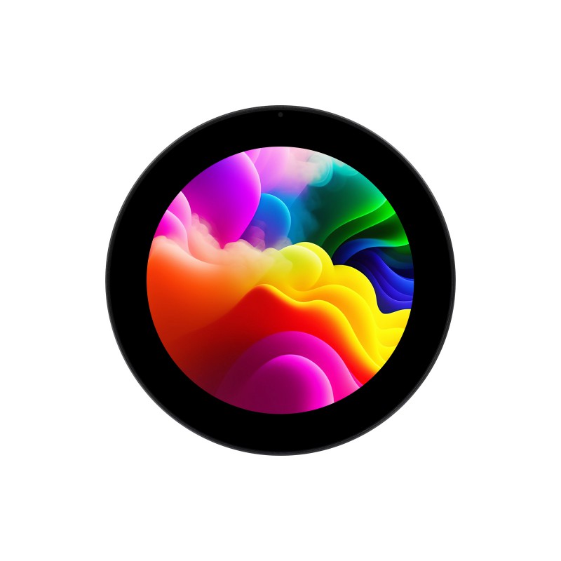 Waveshare 31523 3.4-inch round touch display, front view with the manufacturer’s demonstration image
